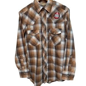 Wrangler, Western L.S. Shirt, Brown Plaid, Snap Front Closure, Men's Small,
